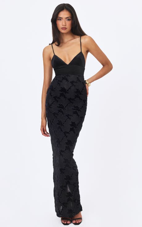 Quinsley Velvet Crystal Lace Maxi Dress