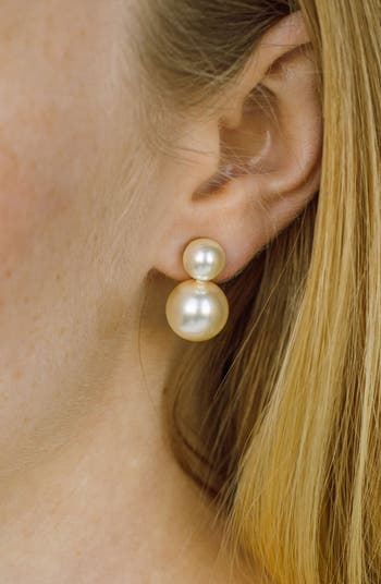 Pearl & Created White Sapphire Dangle Earrings