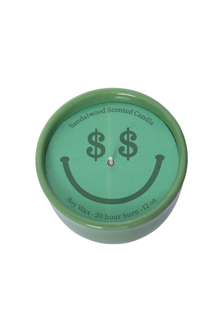 Money Eyes Smiley Catch All Candle Wax Green 9 oz Burn Time 20, Main, color, Green