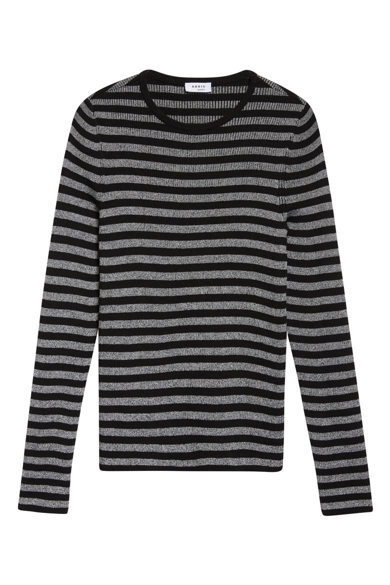 Stripe Virgin Wool Sweater, Alternate, color, BLACK-BRUSHED STEEL