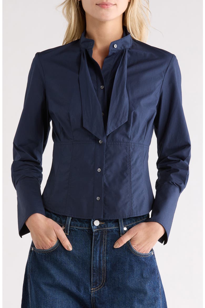 Fifis Tie Neck Button-Up Shirt, Main, color, MIDNIGHT