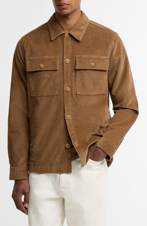 Tartan Trimmed Corduroy Shirt Jacket