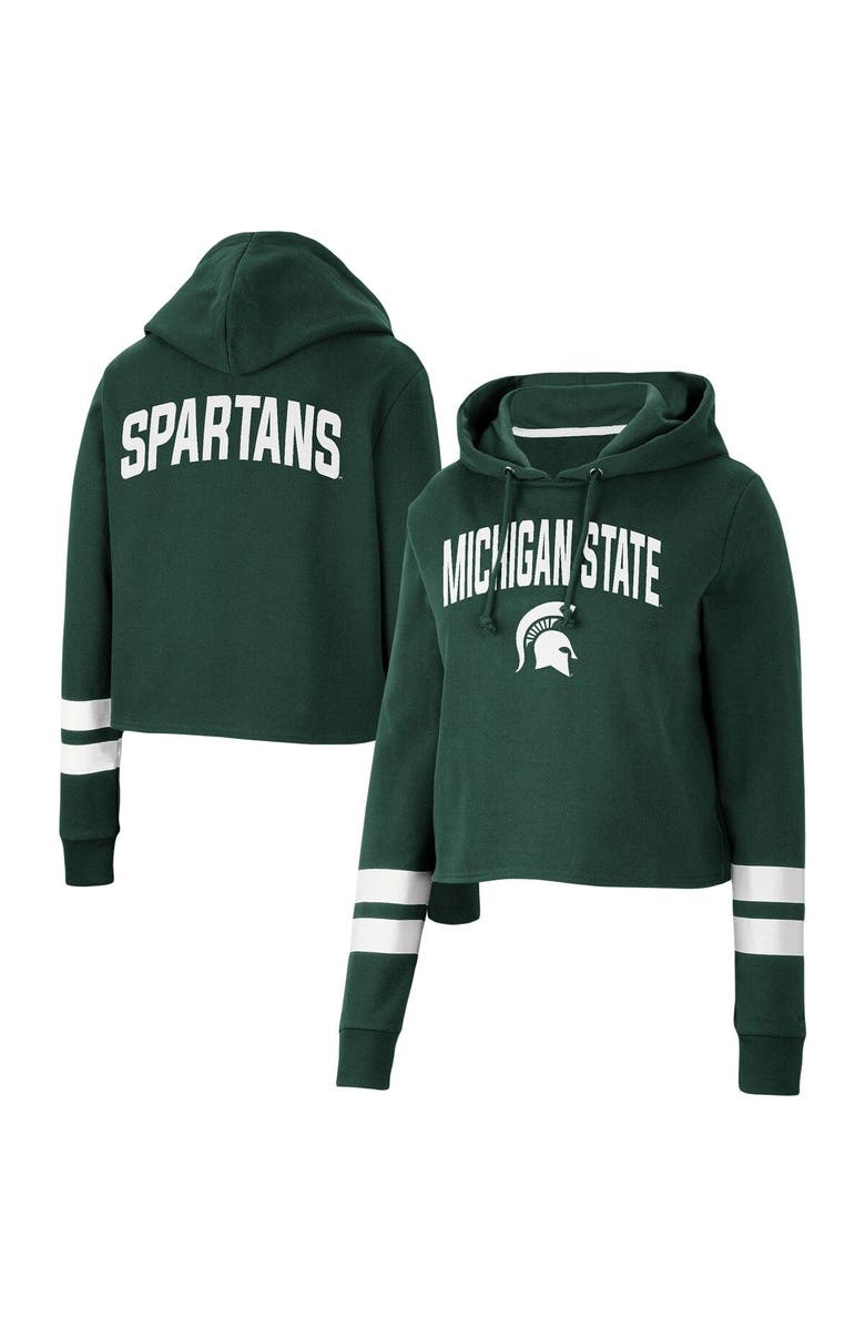 COLOSSEUM Women's Colosseum Green Michigan State Spartans Throwback Stripe Cropped Pullover Hoodie, Main, color, 