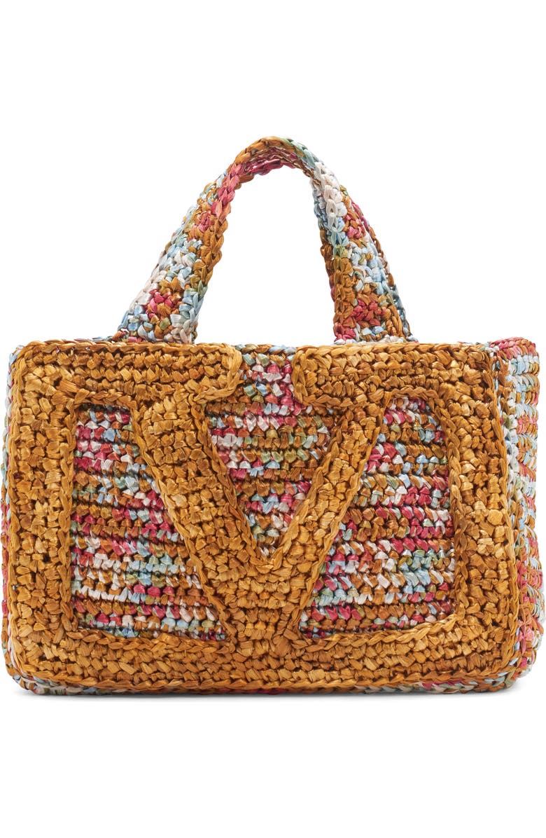 Valentino Garavani Medium Viva Superstar Raffia Crochet Tote, Main, color, Brown Multi