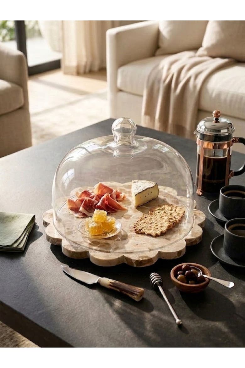 Viola Brown Onyx Serving Board with Cloche, Alternate, color, Brown