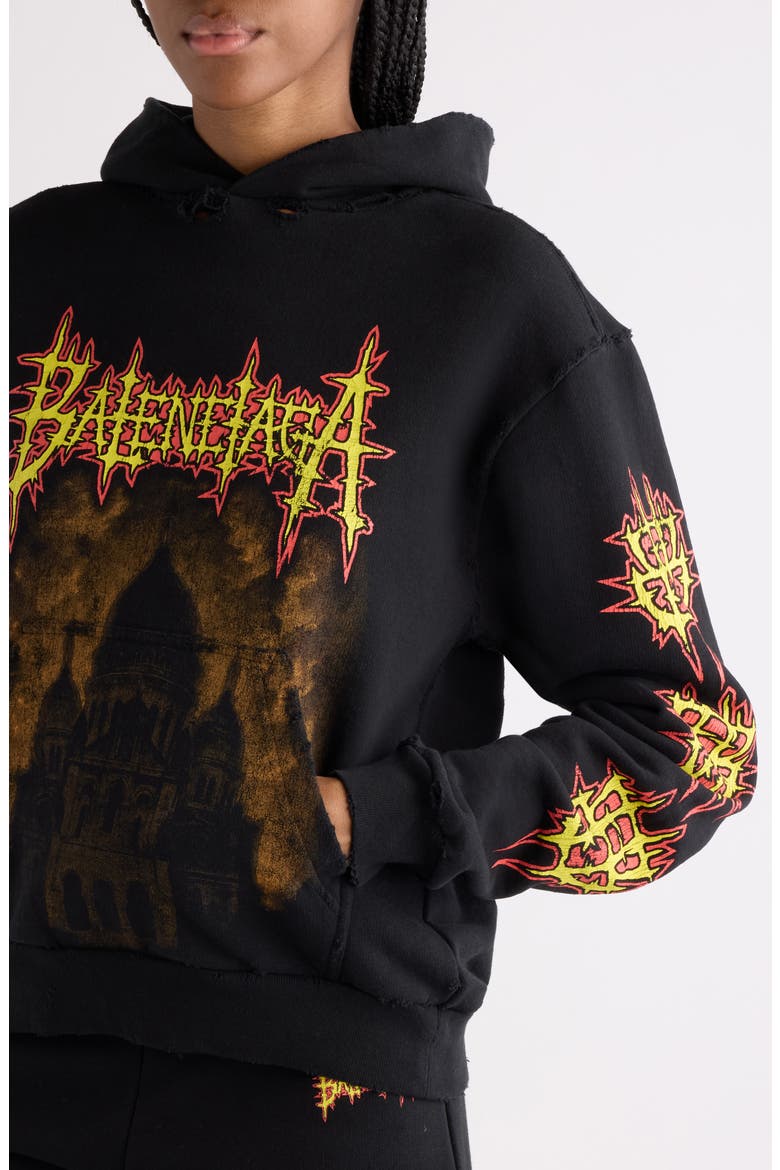 Medium Fit Distressed Sacré Couer Graphic Hoodie, Alternate, color, 1000 BLACK