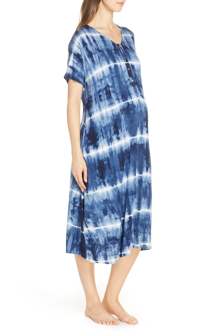 Tie-Dye Maternity/Nursing Sleep Shirt, Alternate, color, PATTERN- NAVY AND WHITE