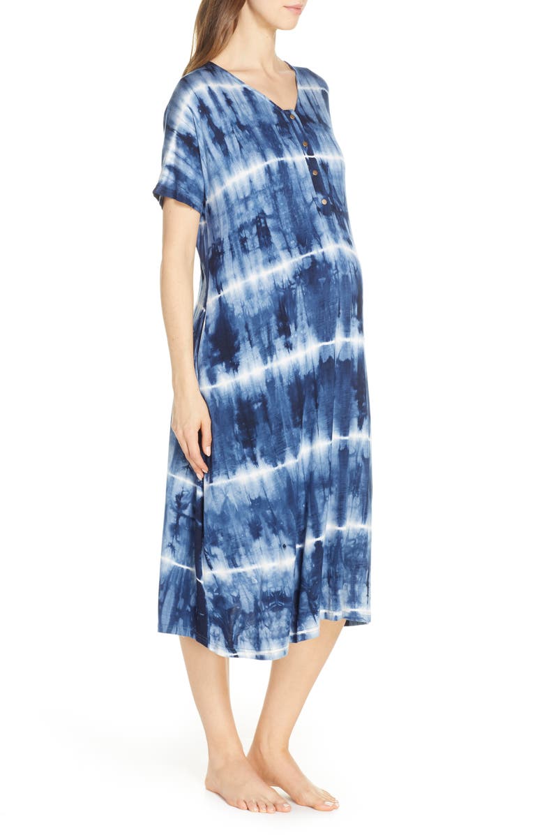 Nesting Olive Tie-Dye Maternity/Nursing Sleep Shirt, Alternate, color, 