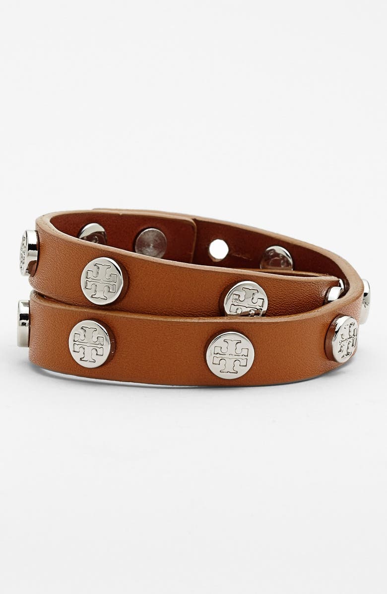 Tory Burch Logo Leather Wrap Bracelet, Main, color, 