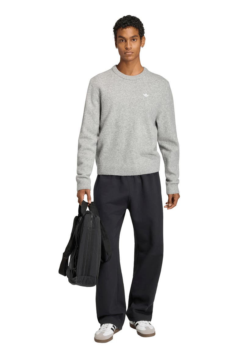Trefoil Embroidered Crewneck Sweater, Alternate, color, MEDIUM GREY HEATHER