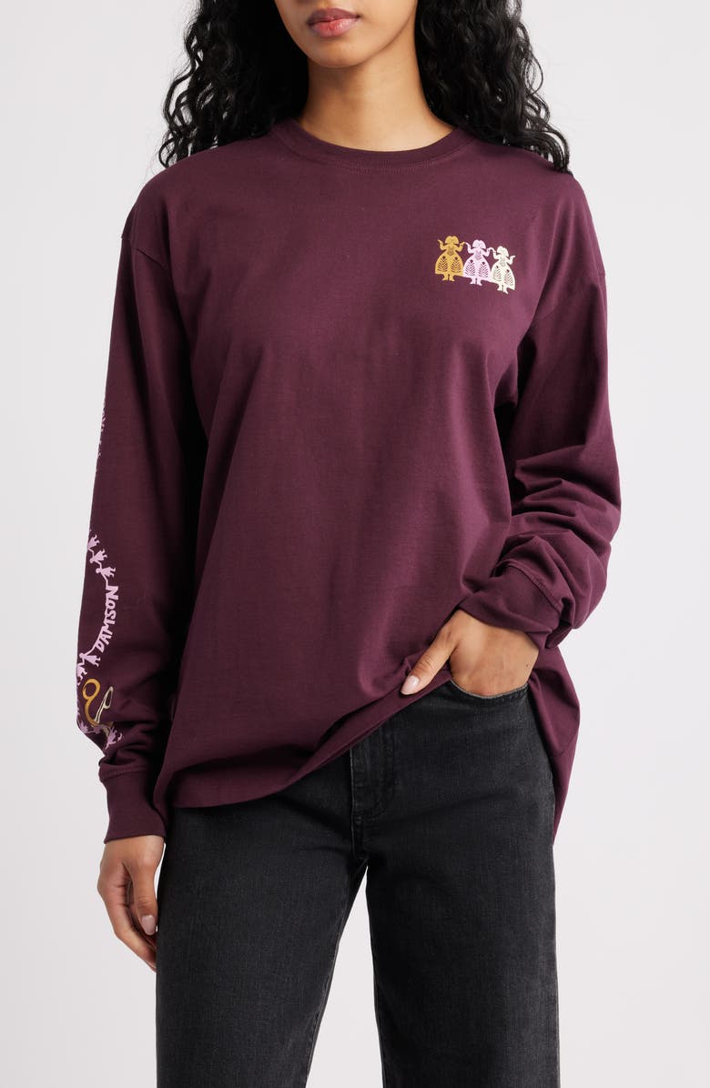 Damson Madder Paper Cut Gals Long Sleeve Organic Cotton Graphic T-Shirt, Main, color, Fig