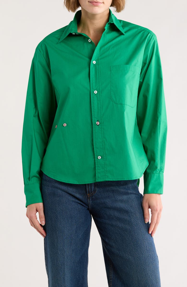CISSA The Daily Cotton Button-Up Shirt, Main, color, Green