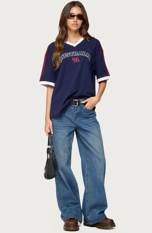Edikted Australia 96 Contrast Oversized T Shirt In Blue