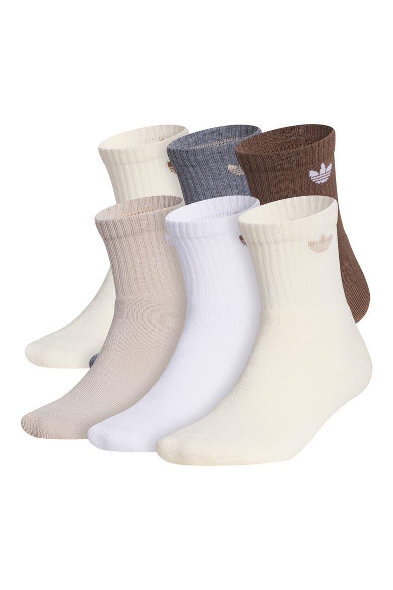 Assorted 6-Pack Trefoil Performance Quarter Crew Socks, Main, color, WONDER BEIGE/ WHITE/ BROWN