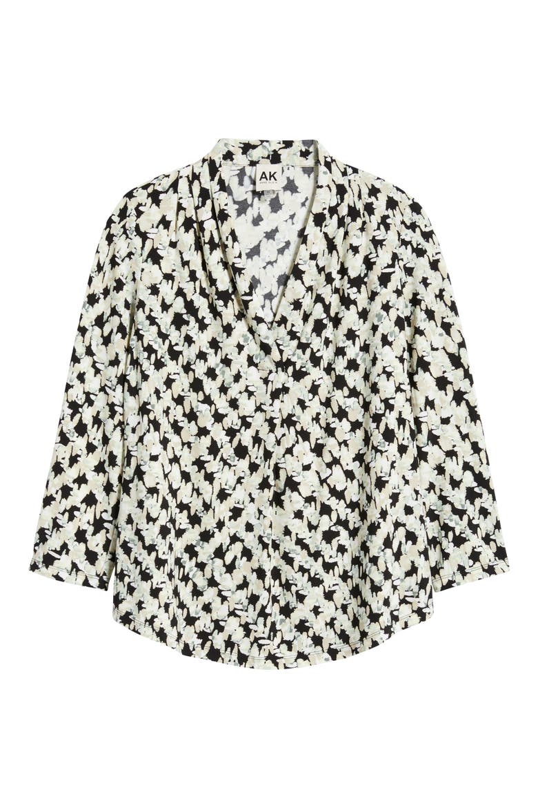 Print Pleat Three-Quarter Sleeve Top, Alternate, color, ANNE BLACK MULTI