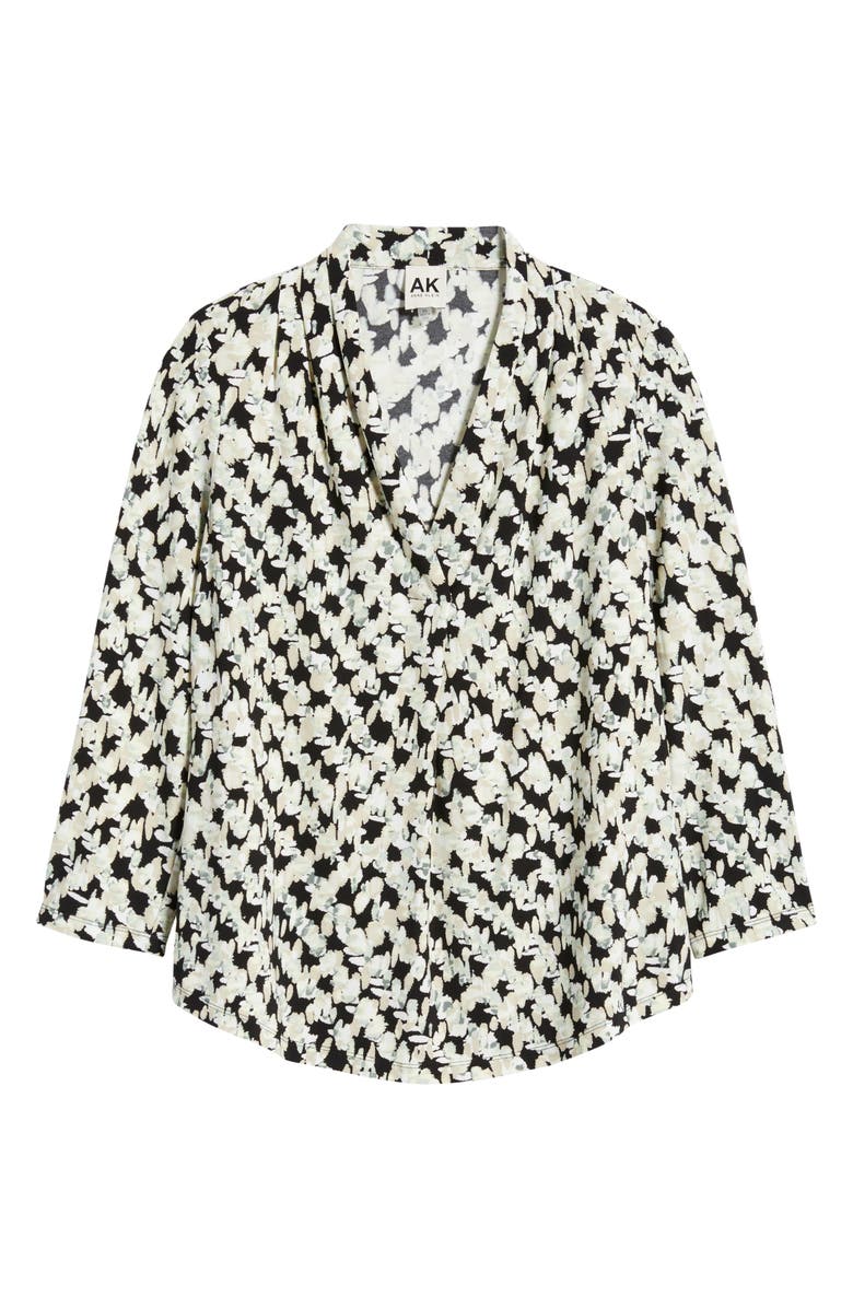 AK ANNE KLEIN Print Pleat Three-Quarter Sleeve Top, Alternate, color, Anne Black Multi