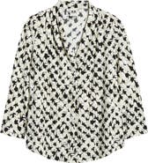 AK ANNE KLEIN Print Pleat Three-Quarter Sleeve Top