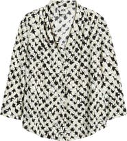 AK ANNE KLEIN Print Pleat Three-Quarter Sleeve Top