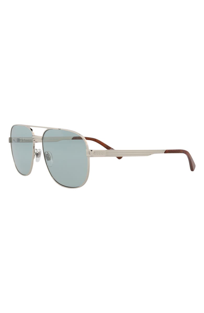 Gucci 60mm Pilot Sunglasses, Alternate, color, Silver Silver Green