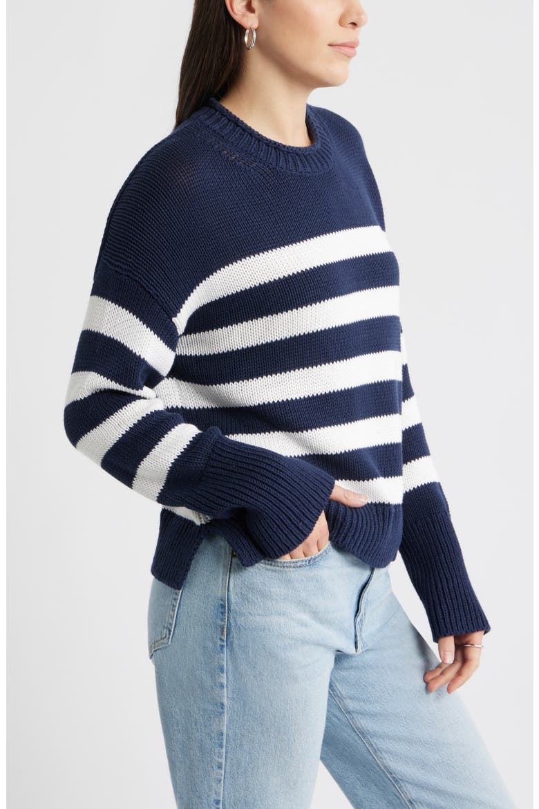 Stripe Roll Neck Cotton Sweater, Alternate, color, NAVY STILL- WHITE STRIPE
