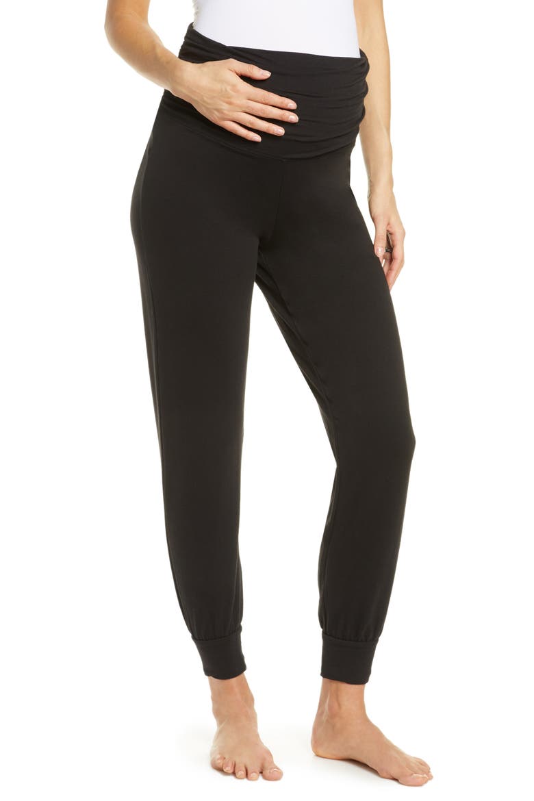 Athleisure Foldover Maternity Joggers, Main, color, BLACK