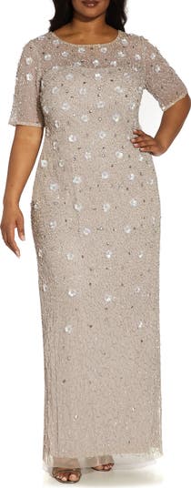 Adrianna Papell☆華やか３Dフラワー装飾ドレス Amazon.com: Adrianna Papell Women's Long 3D Floral Sequin
