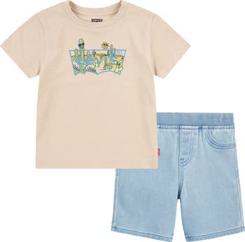 Kids' Cactus Graphic T-Shirt & Denim Shorts Set