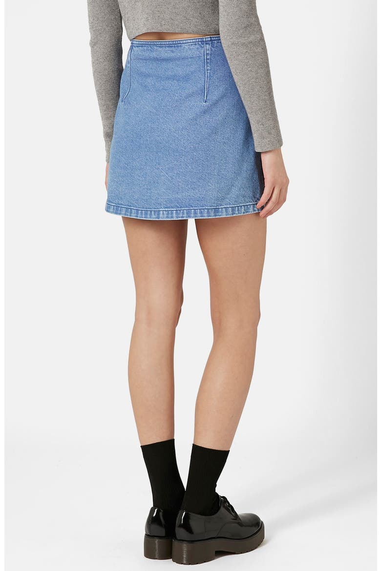 Moto Snap Front Denim Skirt, Alternate, color, BLUE