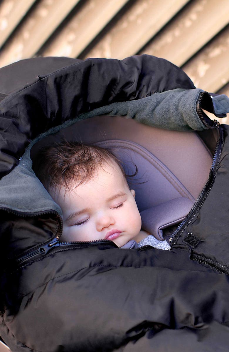 7 A.M. Enfant Water Repellent Faux Fur Trim Car Seat Cocoon, Alternate, color, Black Faux Fur