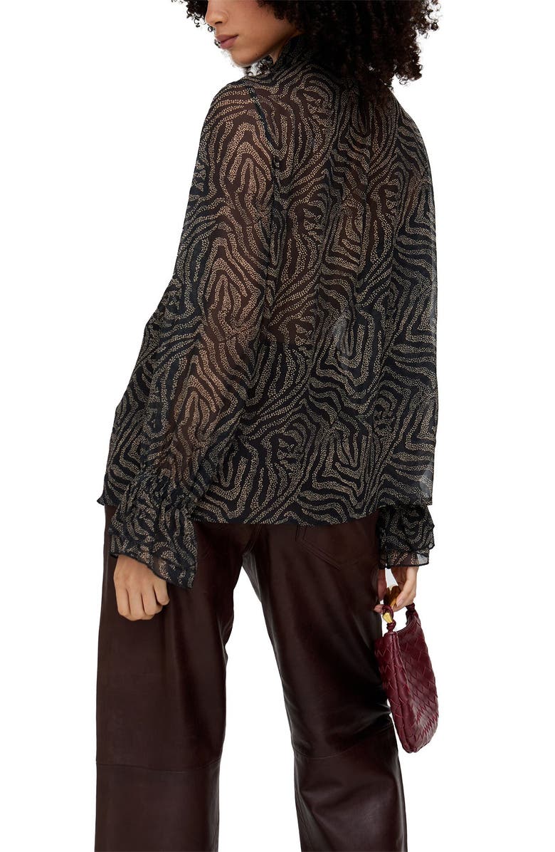 Lily and Lionel London Zendaya Ruffle Detail Zebra Print Shirt, Alternate, color, Black