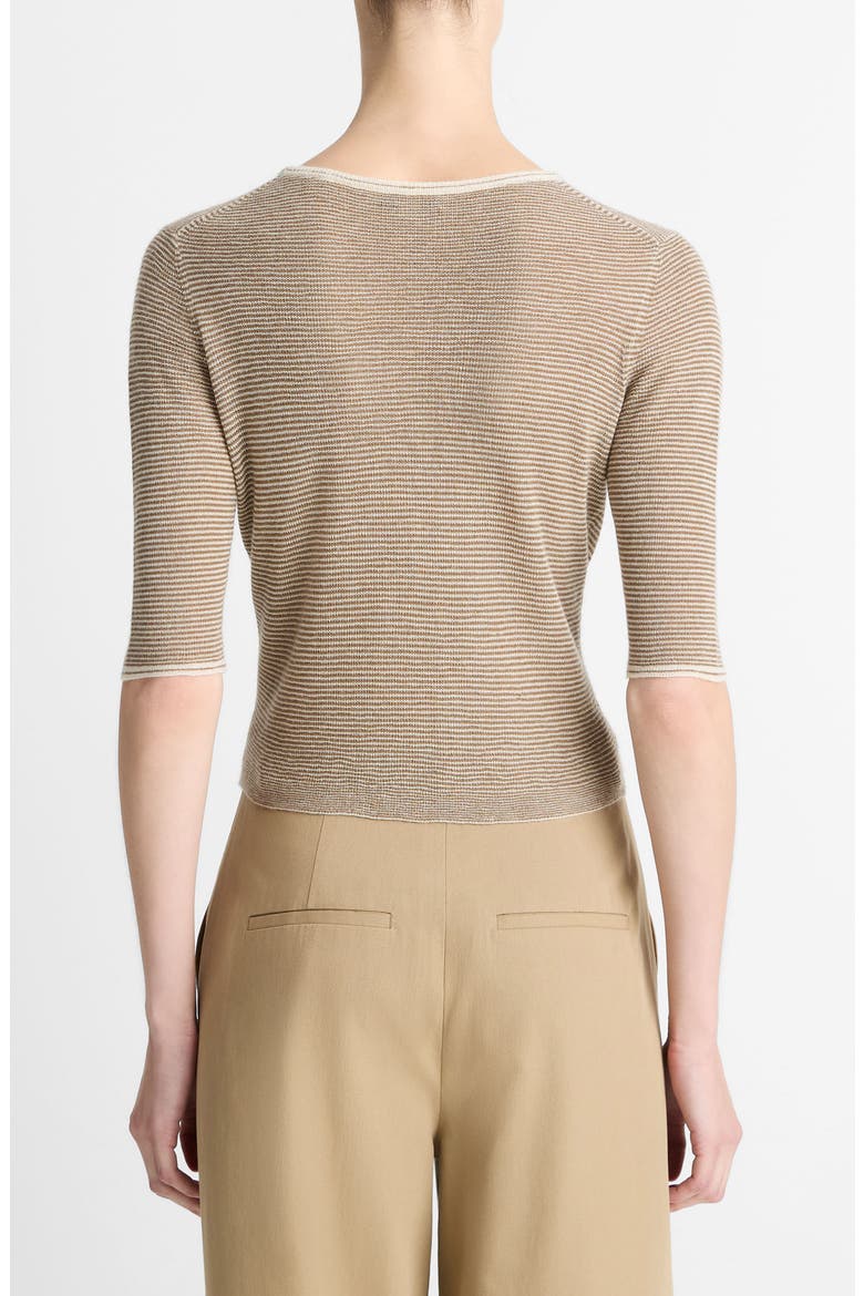 Microstripe V-Neck Cashmere & Silk Cardigan, Alternate, color, OFF WHITE/TAPENADE