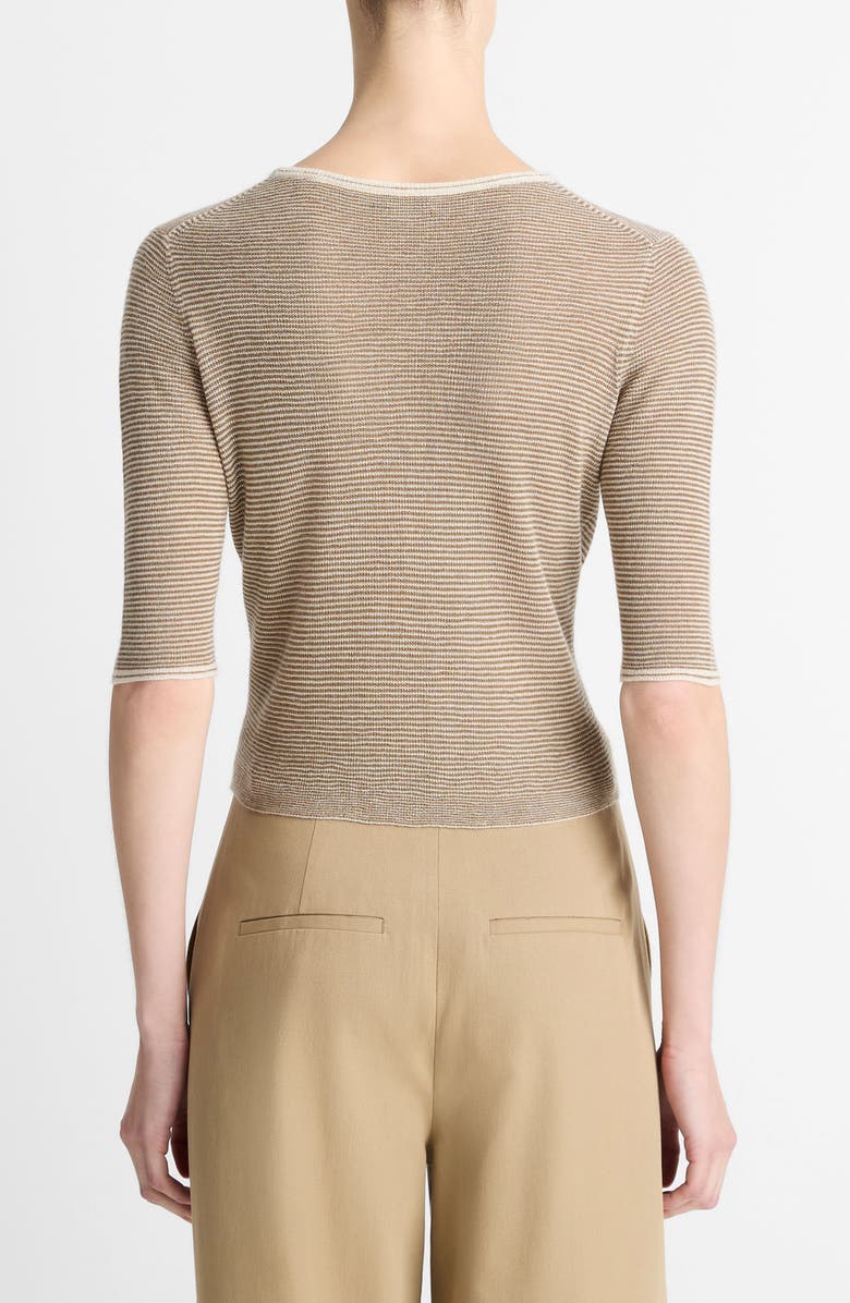 Vince Microstripe V-Neck Cashmere & Silk Cardigan, Alternate, color, Off White/Tapenade