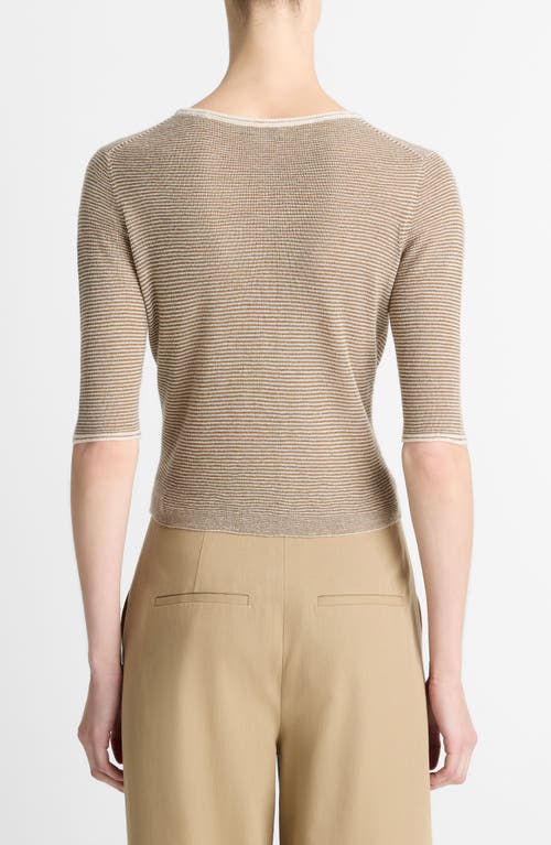 Vince Cashmere Silk Microstripe Cardigan In Gray
