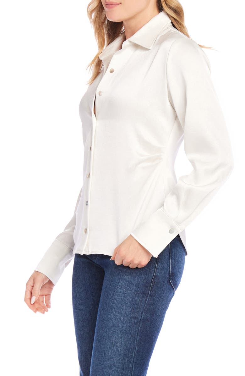 Karen Kane Side Pleat Satin Button-Up Shirt, Alternate, color, 