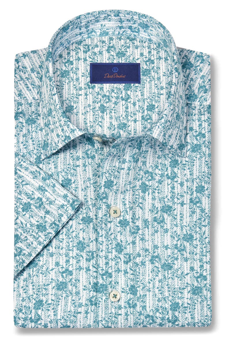 Floral Print Lyocell Short Sleeve Shirt, Main, color, WHITE/ SEAFOAM