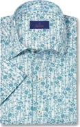 David Donahue Floral Print Lyocell Short Sleeve Shirt