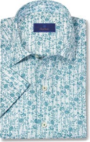 David Donahue Floral Print Lyocell Short Sleeve Shirt