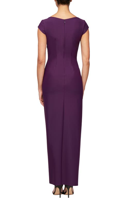 Alex Evenings Embellished Jersey Column Formal Gown In Summer Plum