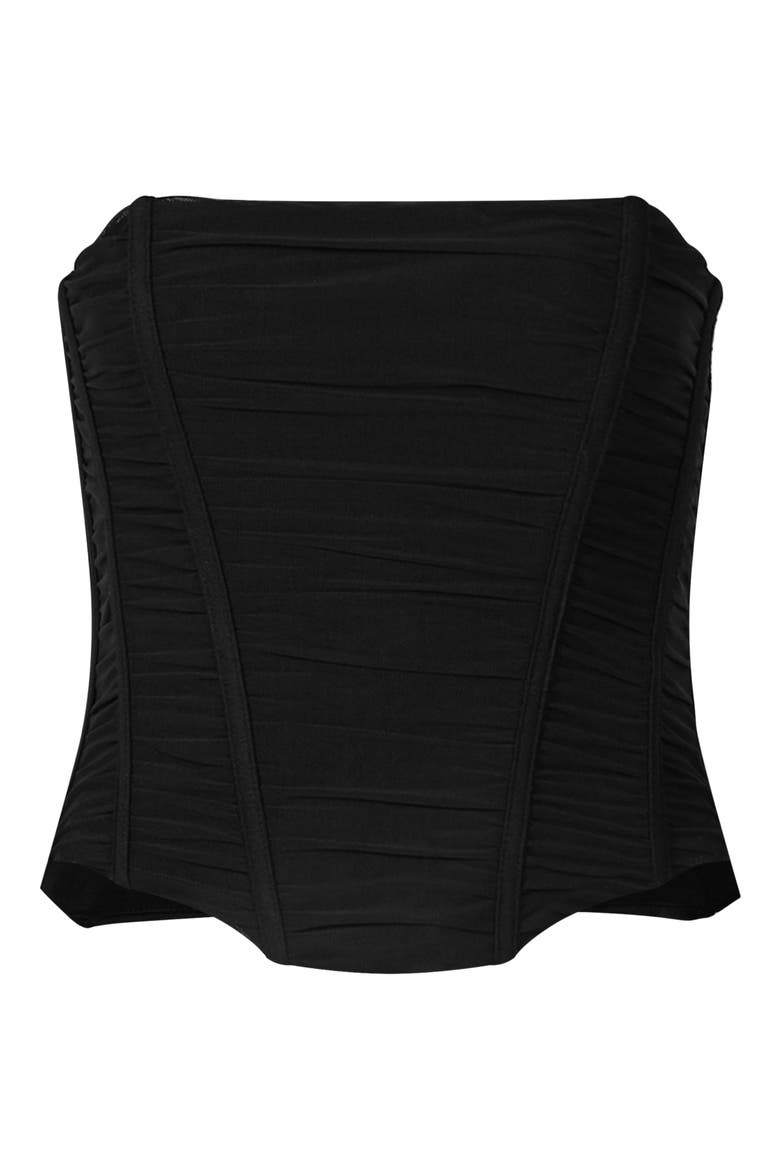 Kym Ruched Strapless Corset Top, Alternate, color, BLACK