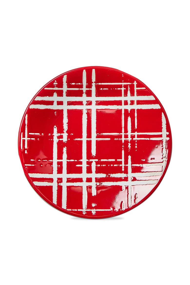 Red Plaid Ceramic Appetizer Plate Dishwasher Safe Dining, Main, color, Red