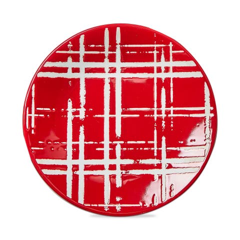 Red Plaid Ceramic Appetizer Plate Dishwasher Safe Dining