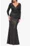 Long Sleeve Metallic Ruched Gown
