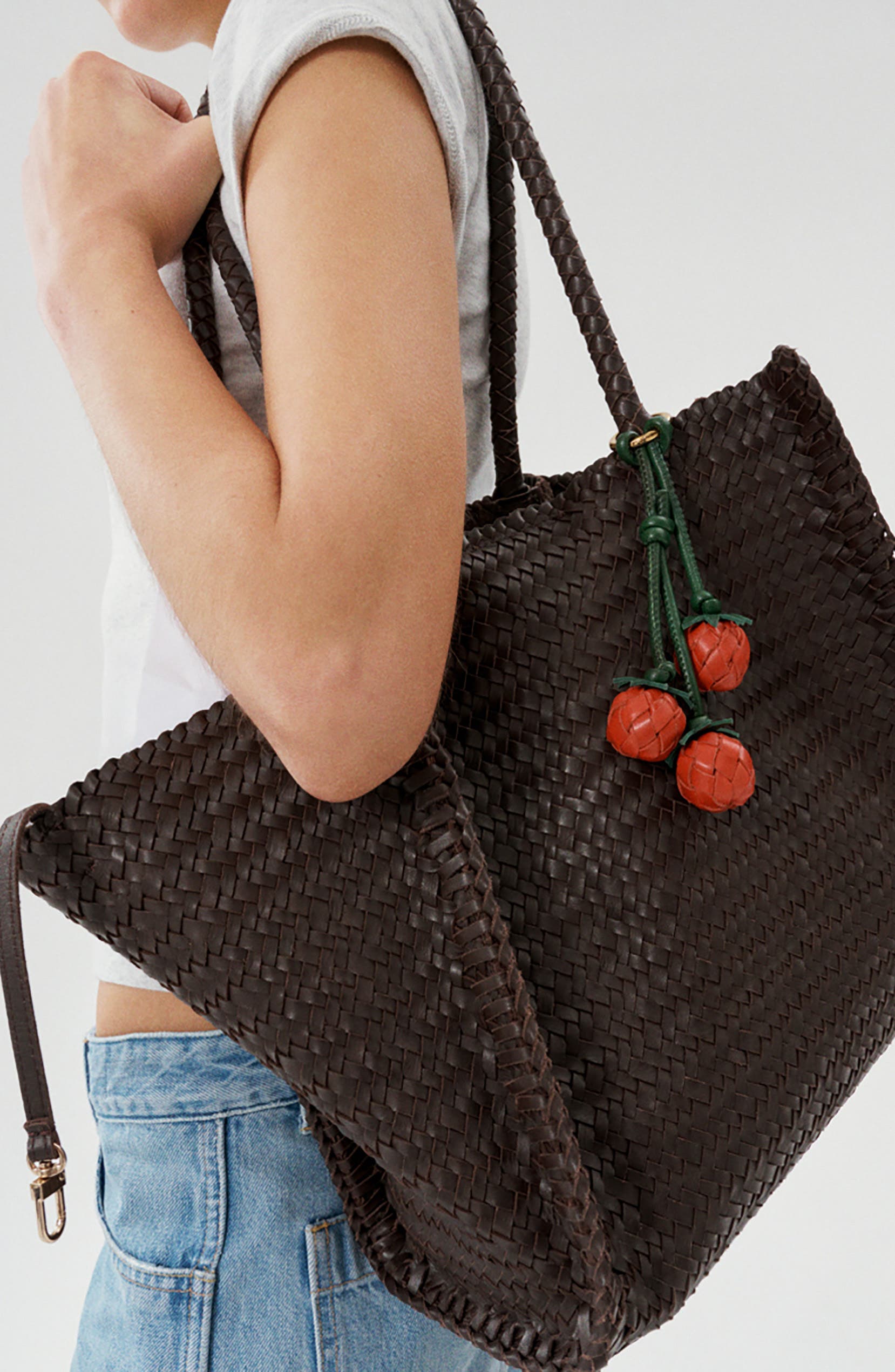 Madewell Woven Tomato Leather Bag Charm, Alternate, color, Scarlett Multi