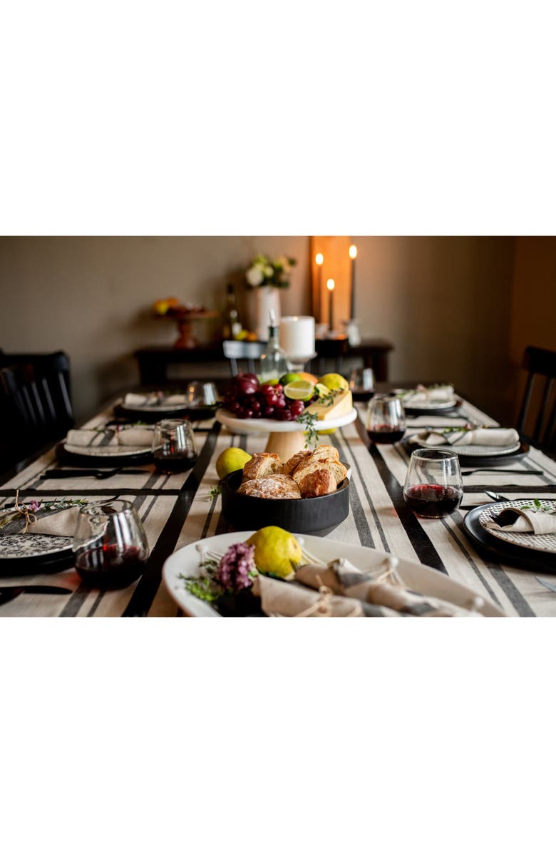 Solino Home Linen Table Runner for Dining Table, Holiday and Everyday Table Decor - French Stripe, Alternate, color, Black And Natural