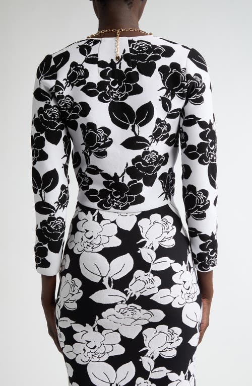 Shop Carolina Herrera Floral Jacquard Crop Cardigan In White/black