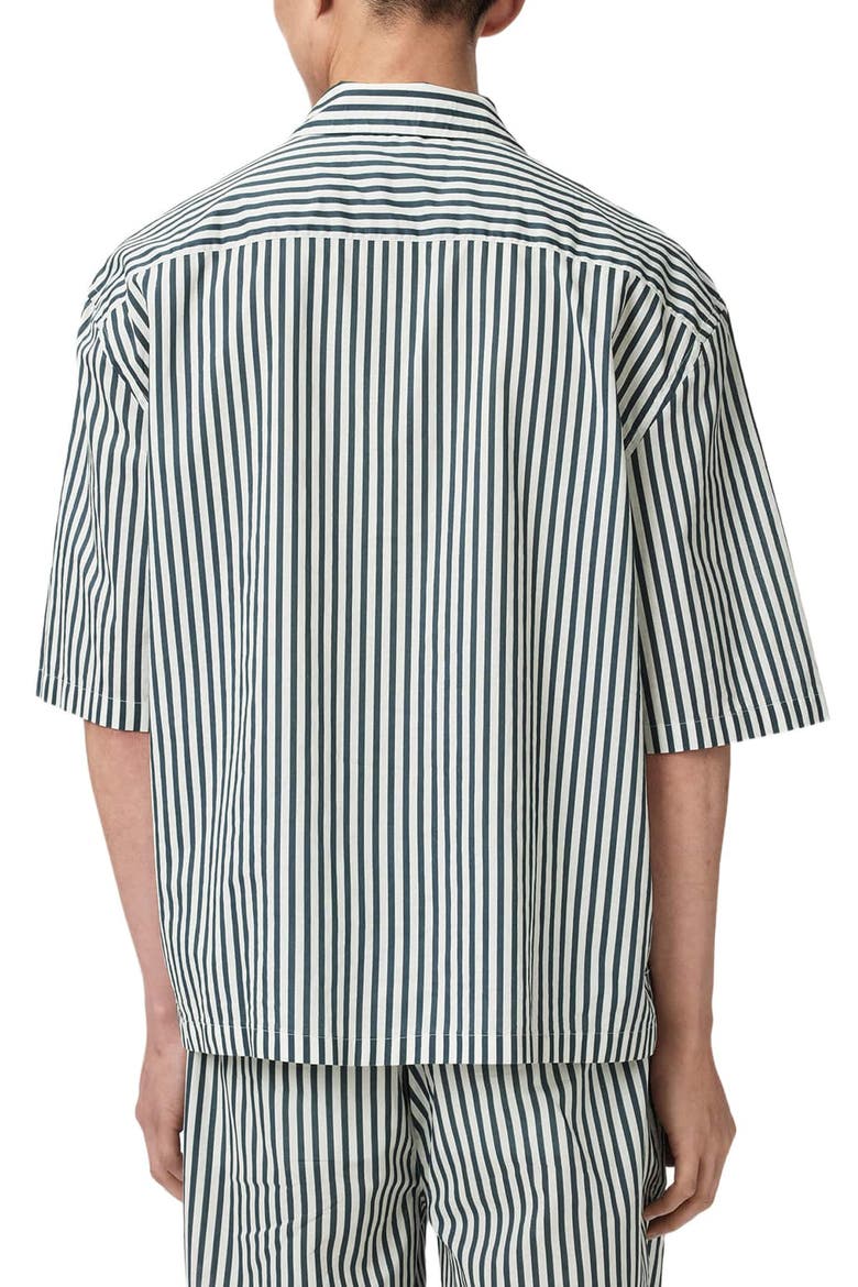 Chopin Oversize Stripe Short Sleeve Cotton Button-Up Shirt, Alternate, color, BLUE/ WHITE