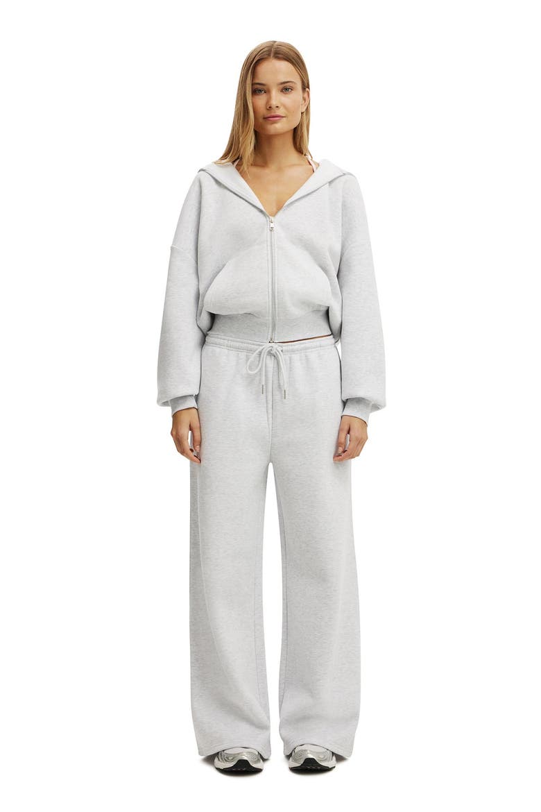 Women's Active Plush Tie Waist Wide Leg Sweatpant, Alternate, color, Cloudy Grey Marle