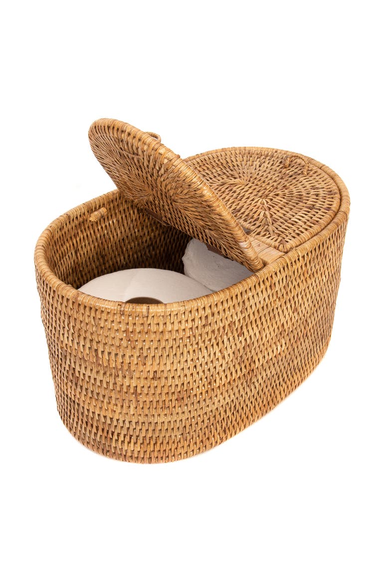 Artifacts Rattan Oval Double Tissue Roll Box, Main, color, Honey Brown