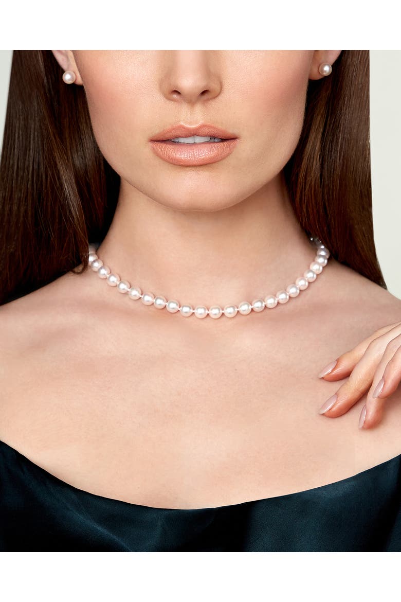 7.5-8.0mm Japanese Akoya White Pearl Necklace - AA+ Quality, Alternate, color, Yellow Gold Clasp