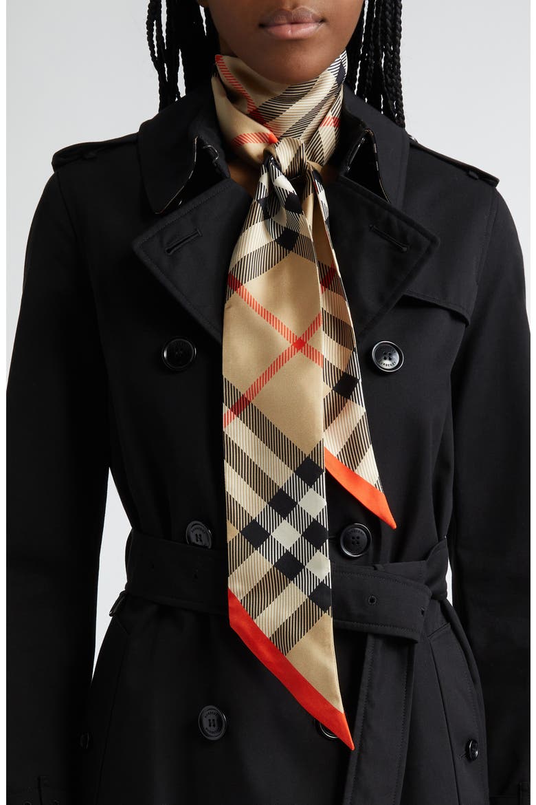 Check Silk Twill Scarf, Alternate, color, SAND